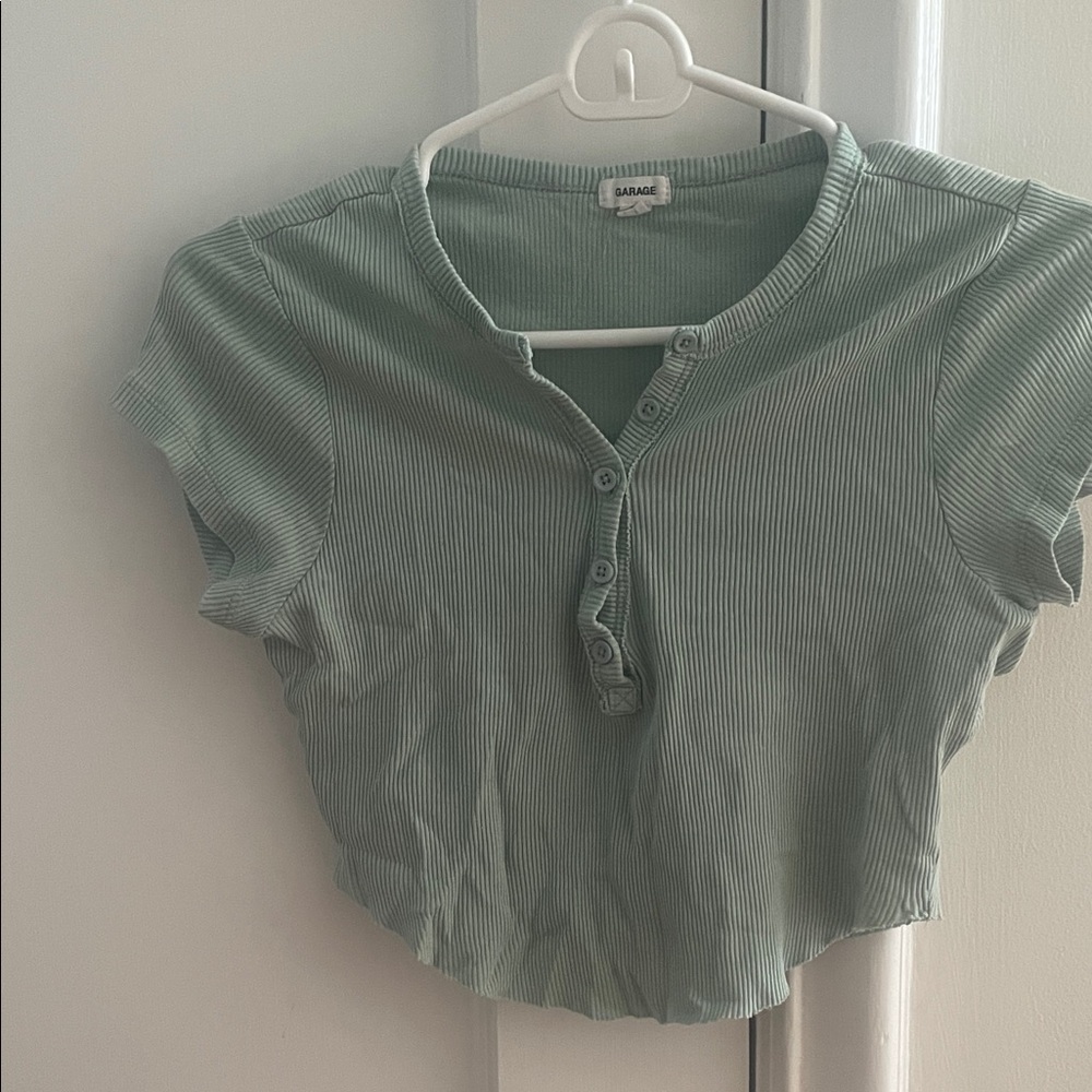 Garage Green Button-Up Crop Top